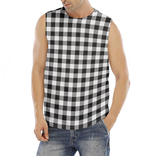 Black And White Gingham Pattern Print Men's Fitness Tank Top