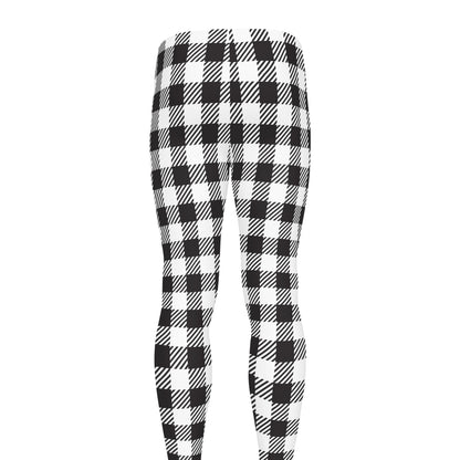 Black And White Gingham Pattern Print Men's leggings