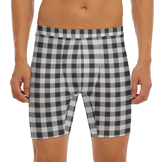 Black And White Gingham Pattern Print Men's Long Boxer Briefs
