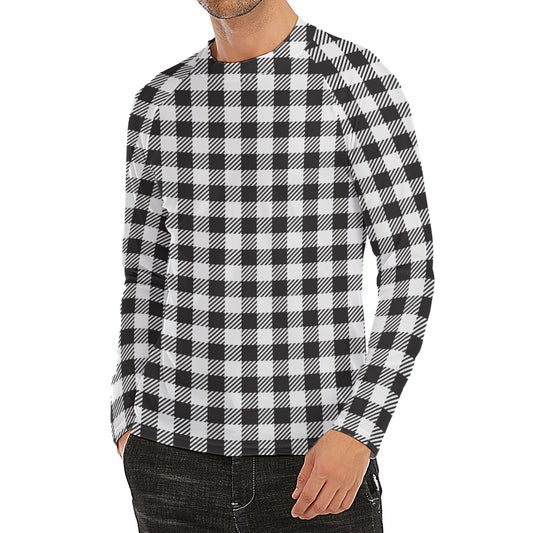 Black And White Gingham Pattern Print Men's Long Sleeve Rash Guard