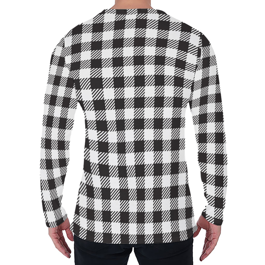 Black And White Gingham Pattern Print Men's Long Sleeve T-Shirt