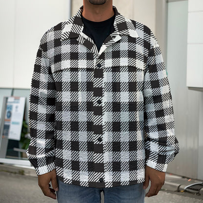 Black And White Gingham Pattern Print Men's Shirt Jacket