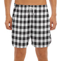 Black And White Gingham Pattern Print Men's Split Running Shorts