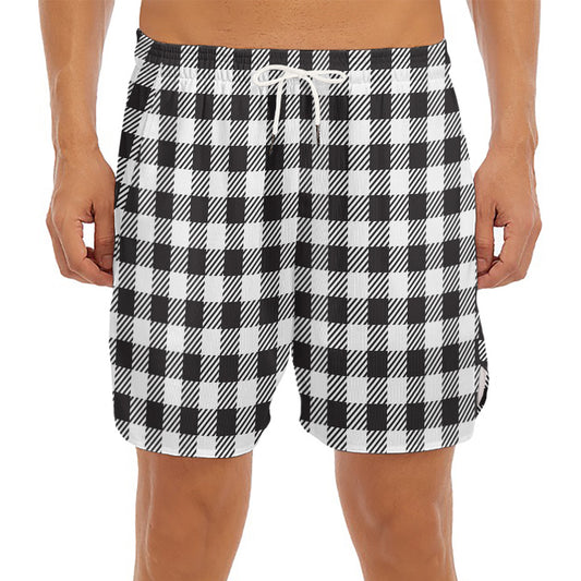 Black And White Gingham Pattern Print Men's Split Running Shorts