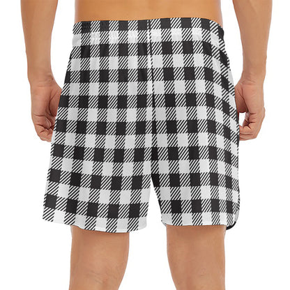 Black And White Gingham Pattern Print Men's Split Running Shorts