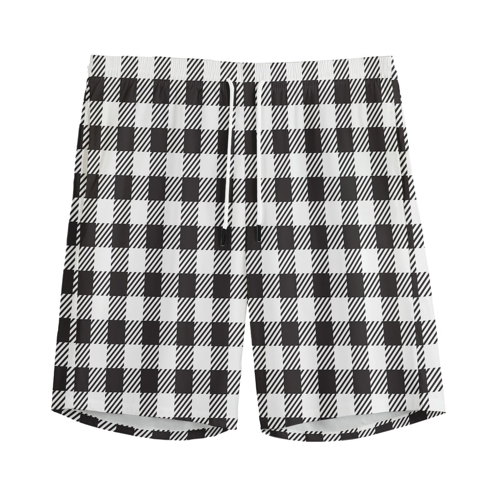 Black And White Gingham Pattern Print Men's Sports Shorts