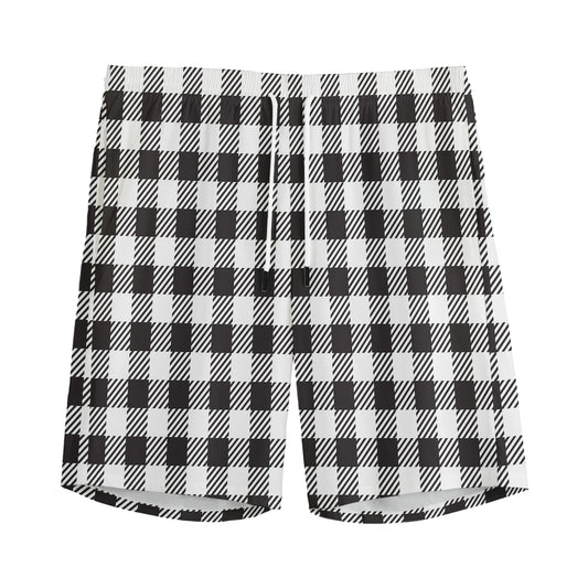 Black And White Gingham Pattern Print Men's Sports Shorts