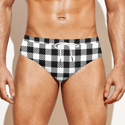 Black And White Gingham Pattern Print Men's Swim Briefs