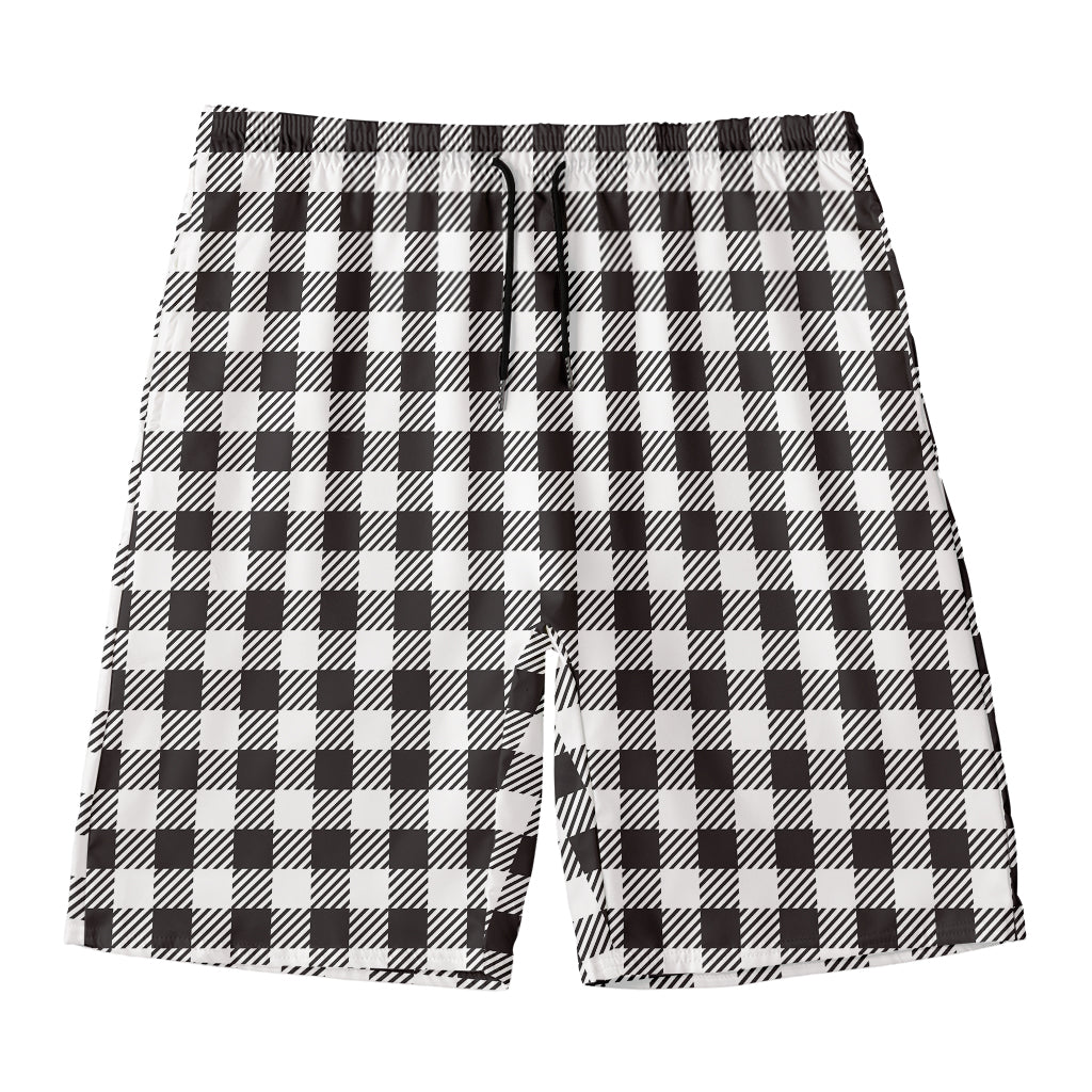 Black And White Gingham Pattern Print Men's Swim Trunks