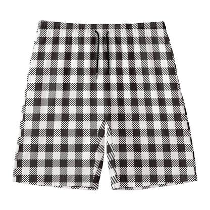 Black And White Gingham Pattern Print Men's Swim Trunks