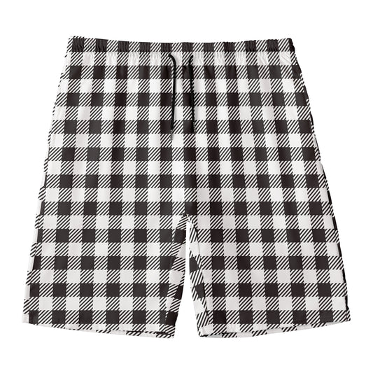Black And White Gingham Pattern Print Men's Swim Trunks