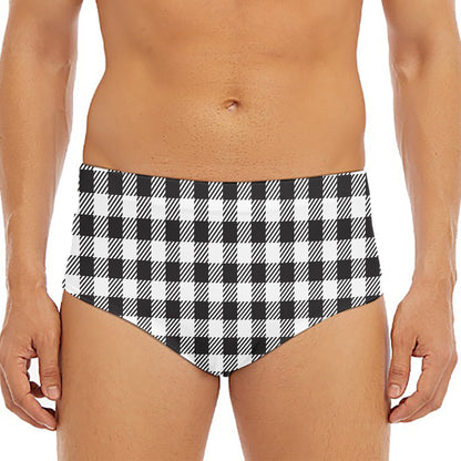 Black And White Gingham Pattern Print Men's Triangle Swim Briefs