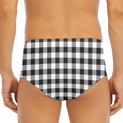 Black And White Gingham Pattern Print Men's Triangle Swim Briefs