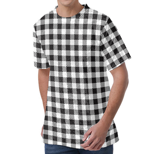 Black And White Gingham Pattern Print Men's Velvet T-Shirt