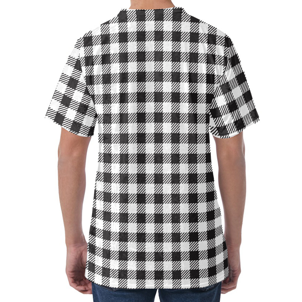 Black And White Gingham Pattern Print Men's Velvet T-Shirt