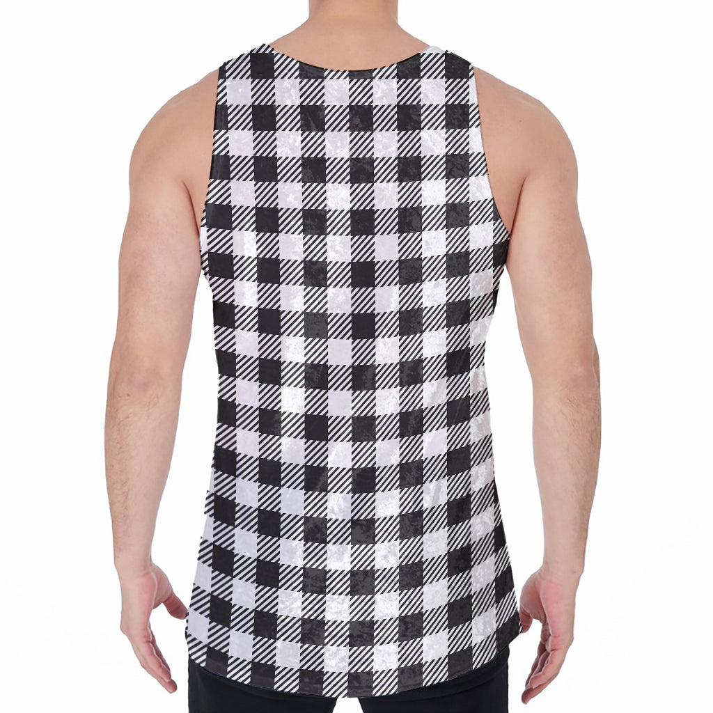 Black And White Gingham Pattern Print Men's Velvet Tank Top