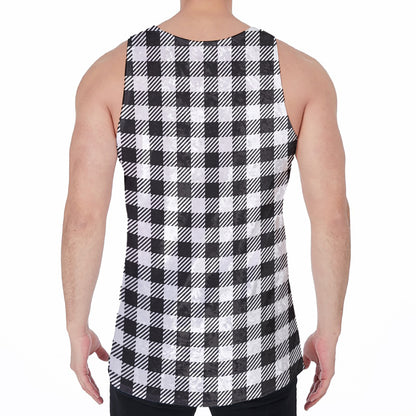 Black And White Gingham Pattern Print Men's Velvet Tank Top