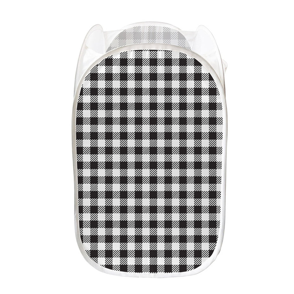 Black And White Gingham Pattern Print Mesh Laundry Hamper