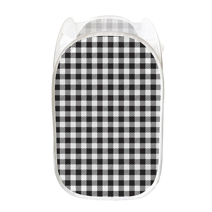 Black And White Gingham Pattern Print Mesh Laundry Hamper