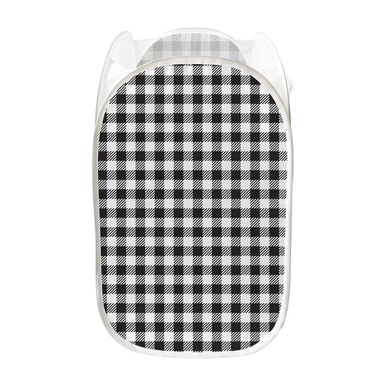 Black And White Gingham Pattern Print Mesh Laundry Hamper