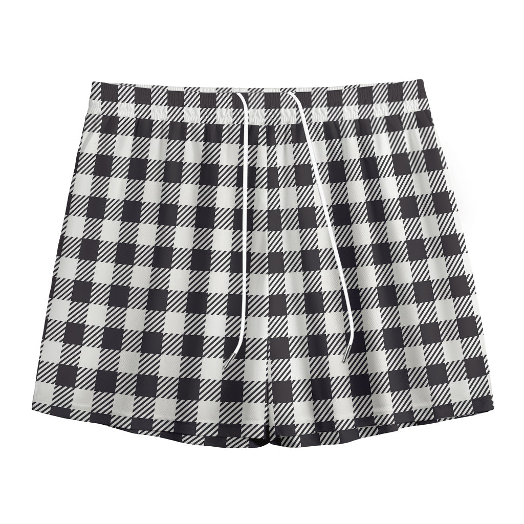 Black And White Gingham Pattern Print Mesh Shorts