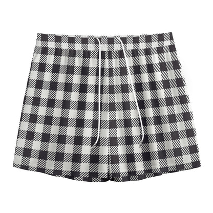 Black And White Gingham Pattern Print Mesh Shorts