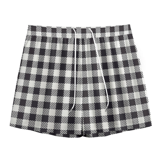 Black And White Gingham Pattern Print Mesh Shorts
