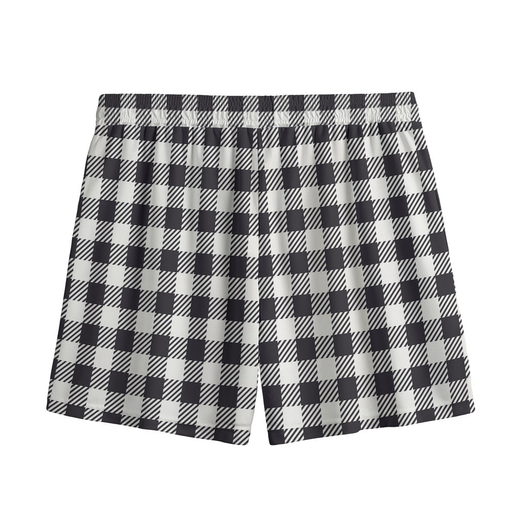 Black And White Gingham Pattern Print Mesh Shorts
