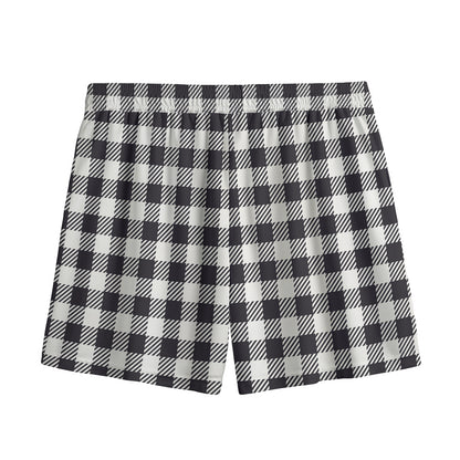 Black And White Gingham Pattern Print Mesh Shorts