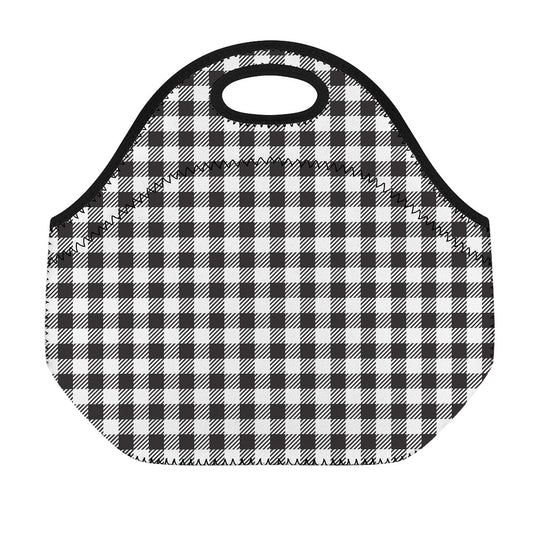 Black And White Gingham Pattern Print Neoprene Lunch Bag