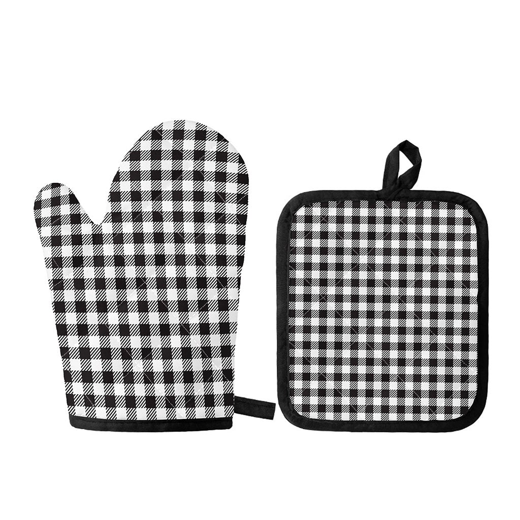 Black And White Gingham Pattern Print Oven Mitt And Pot Holder Set