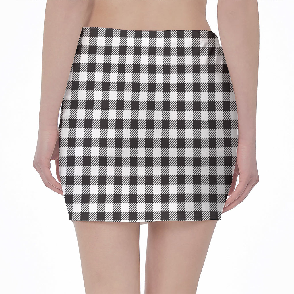 Black And White Gingham Pattern Print Pencil Mini Skirt