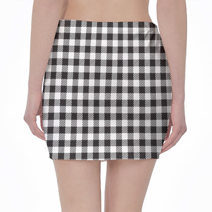 Black And White Gingham Pattern Print Pencil Mini Skirt