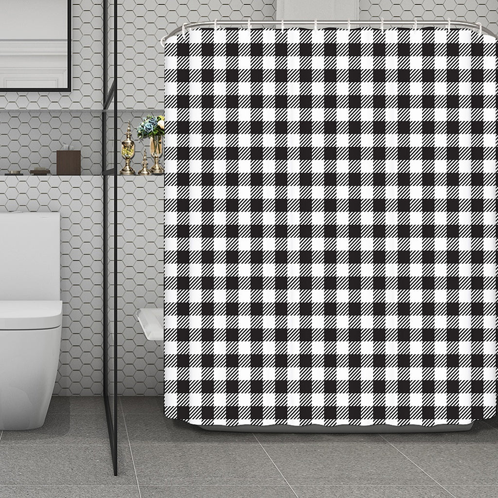 Black And White Gingham Pattern Print Polyester Shower Curtain