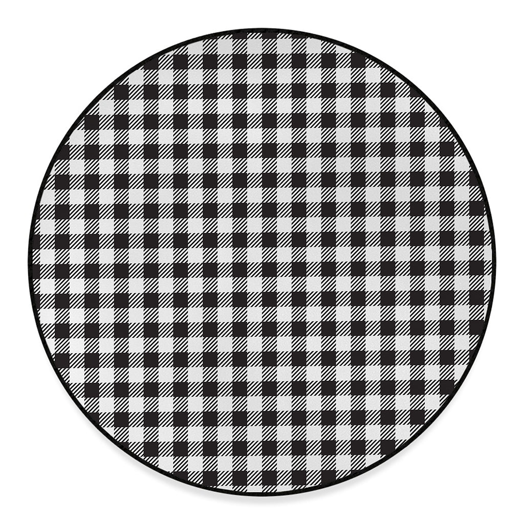 Black And White Gingham Pattern Print Round Floor Mat