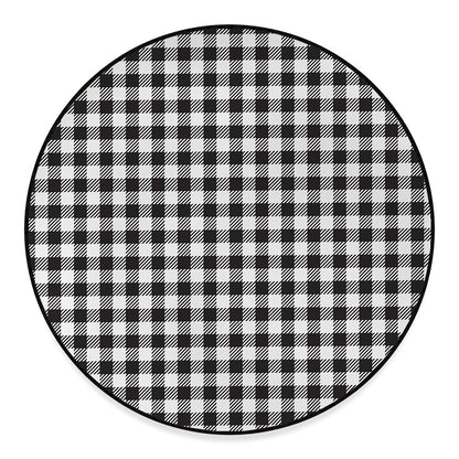 Black And White Gingham Pattern Print Round Floor Mat