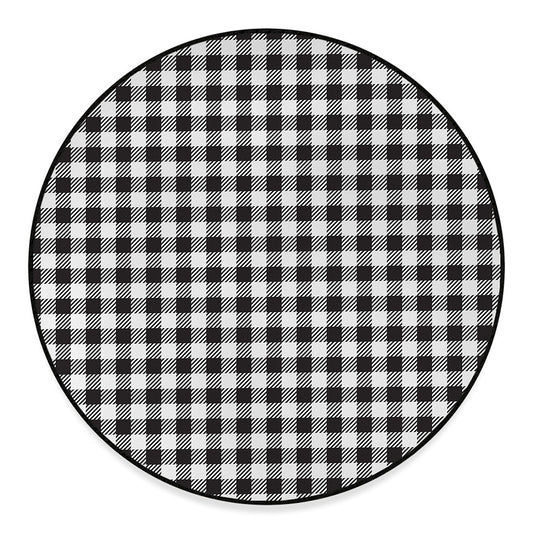 Black And White Gingham Pattern Print Round Floor Mat