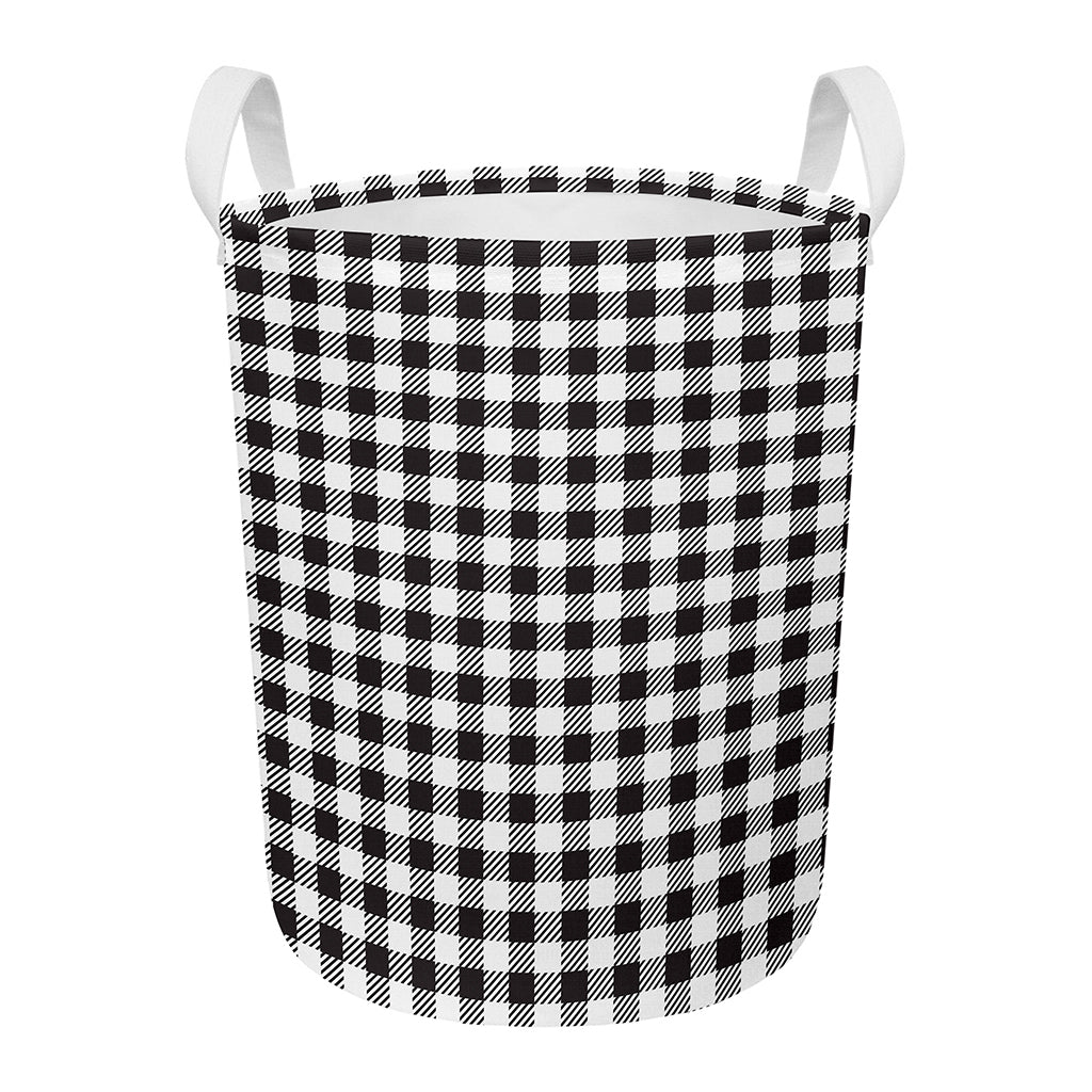 Black And White Gingham Pattern Print Round Laundry Basket