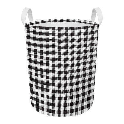 Black And White Gingham Pattern Print Round Laundry Basket