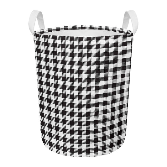 Black And White Gingham Pattern Print Round Laundry Basket