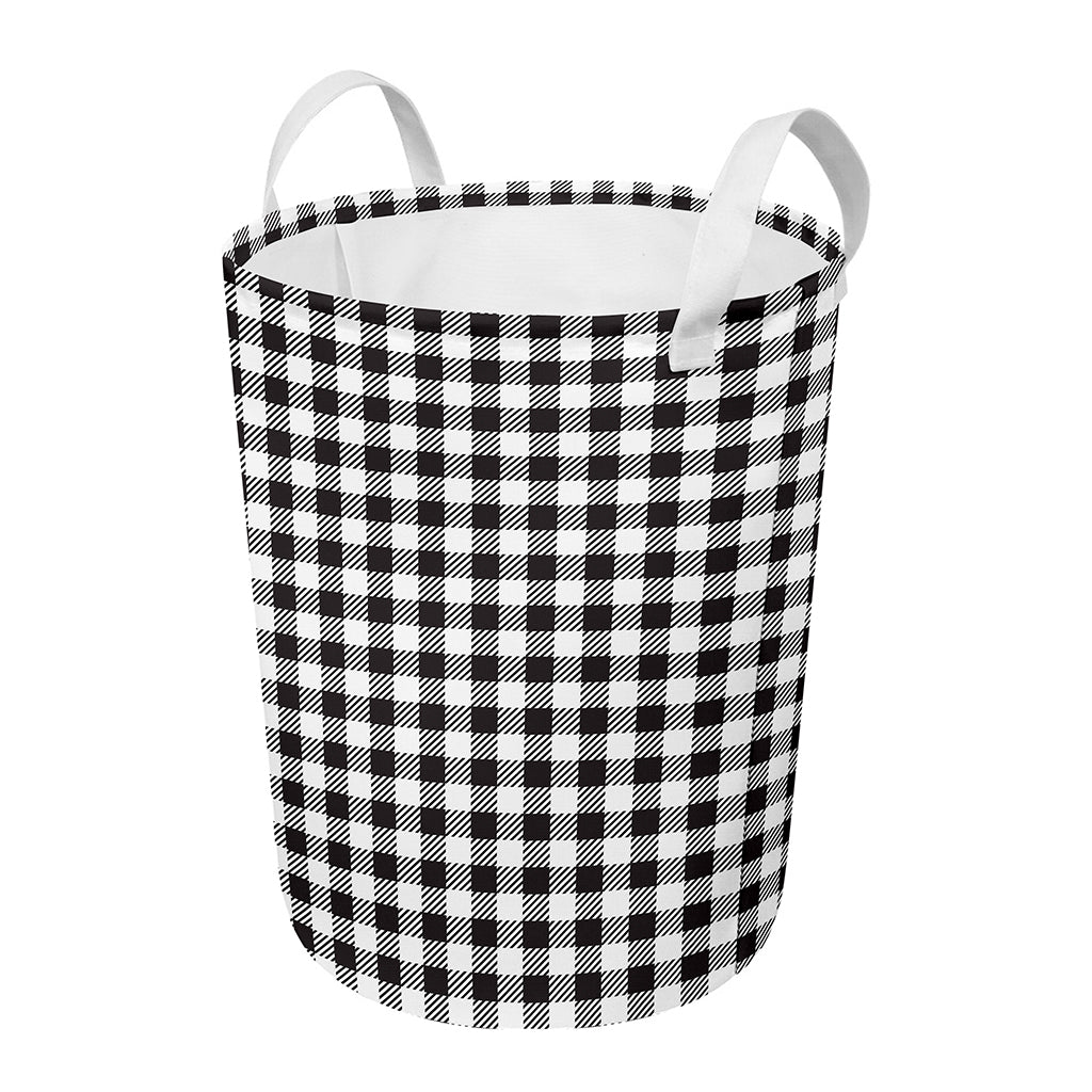 Black And White Gingham Pattern Print Round Laundry Basket