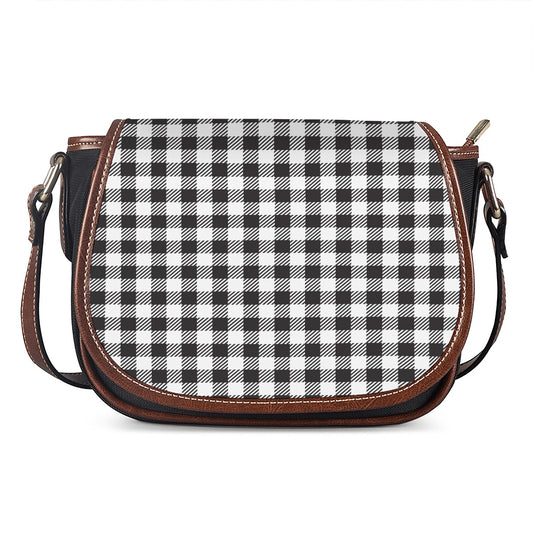 Black And White Gingham Pattern Print Saddle Bag