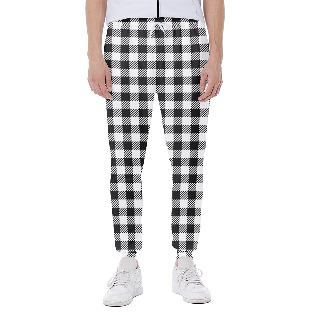 Black And White Gingham Pattern Print Scuba Joggers