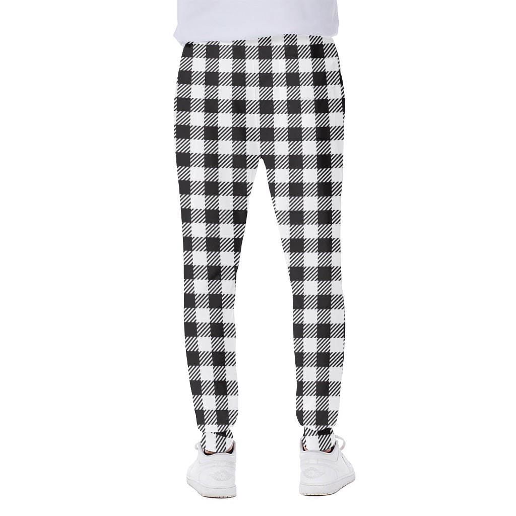 Black And White Gingham Pattern Print Scuba Joggers