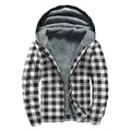 Black And White Gingham Pattern Print Sherpa Lined Zip Up Hoodie