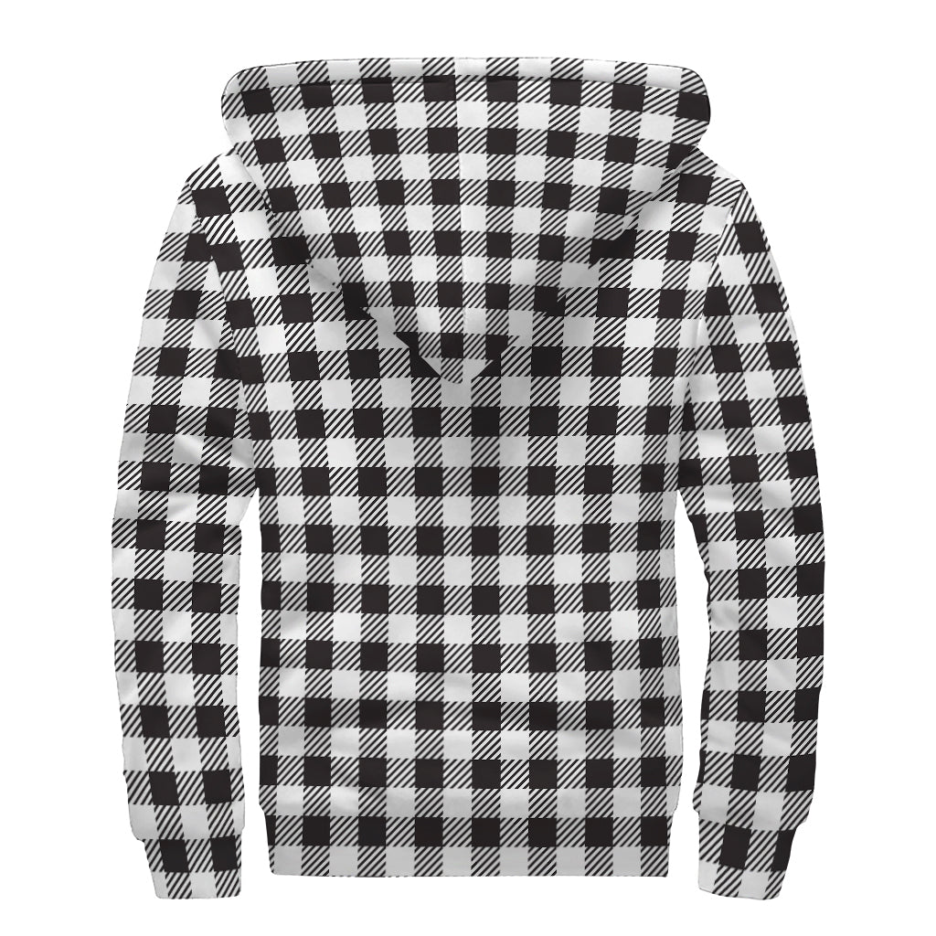 Black And White Gingham Pattern Print Sherpa Lined Zip Up Hoodie