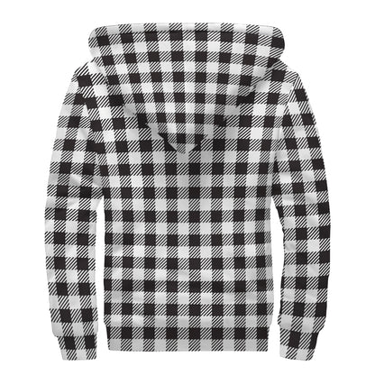 Black And White Gingham Pattern Print Sherpa Lined Zip Up Hoodie