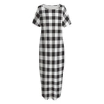 Black And White Gingham Pattern Print Short Sleeve Long Nightdress