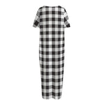 Black And White Gingham Pattern Print Short Sleeve Long Nightdress