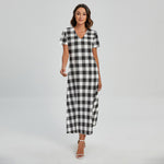 Black And White Gingham Pattern Print Short Sleeve Maxi Dress